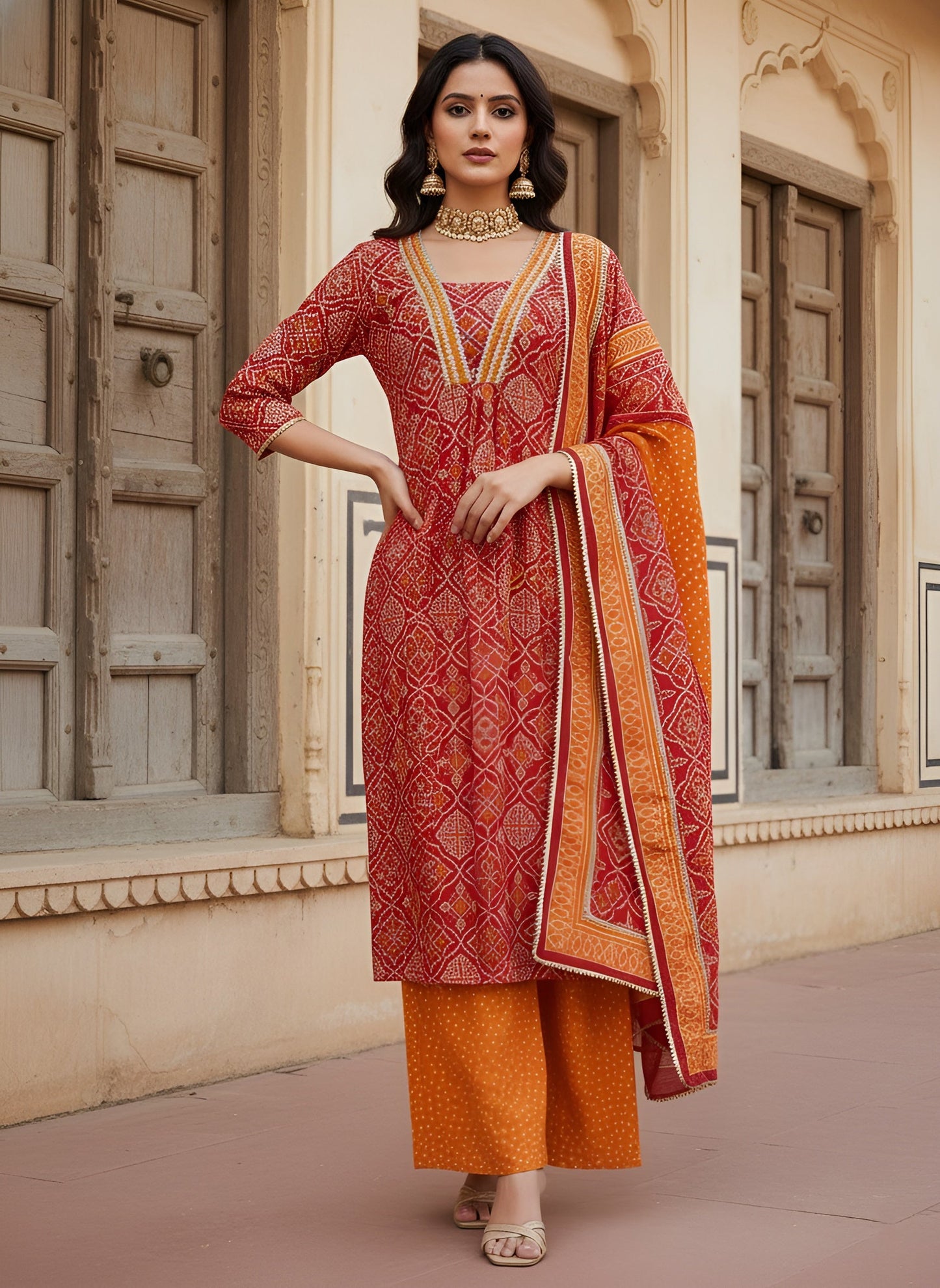 Printed Straight Kurta Set With Dupatta for Women