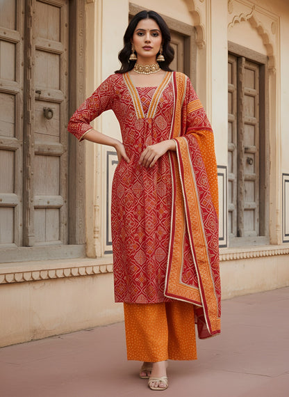 Printed Straight Kurta Set With Dupatta for Women