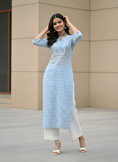 Printed Straight Kurta with Three Quarter Sleeves