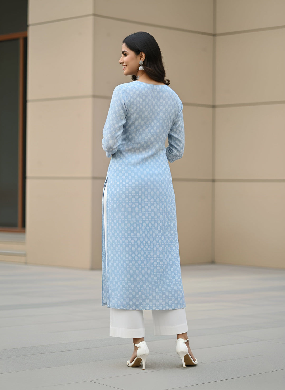 Printed Straight Kurta with Three Quarter Sleeves