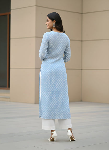 Printed Straight Kurta with Three Quarter Sleeves