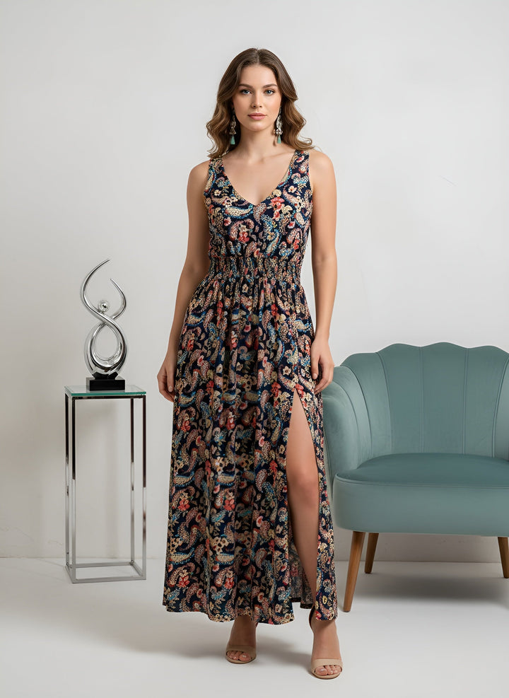 Printed Dress With Front Slit Design