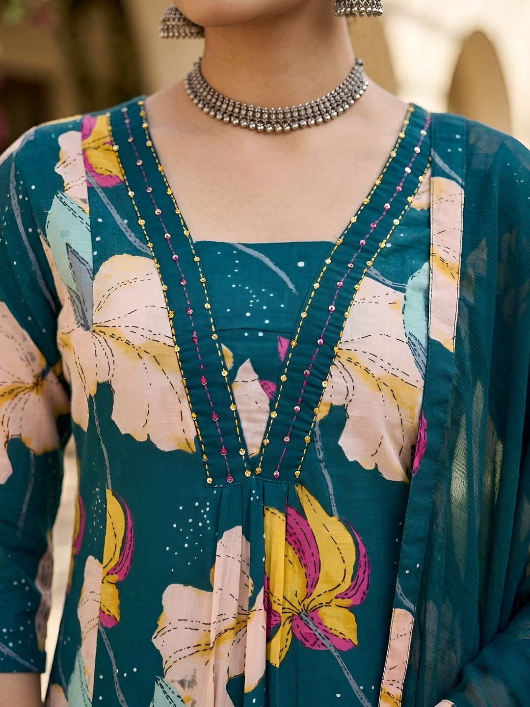 Printed Anarkali Kurta Set With Dupatta