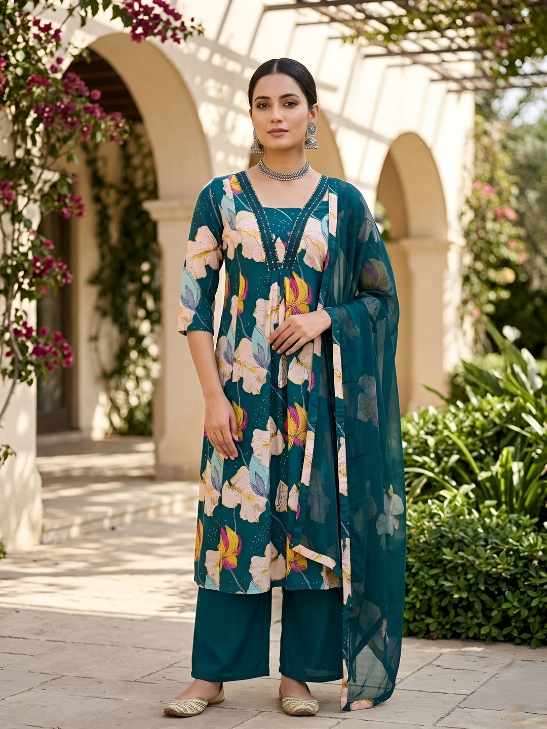 Printed Anarkali Kurta Set With Dupatta