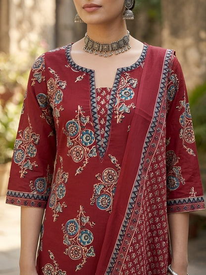 Printed Straight Kurta Set With Dupatta