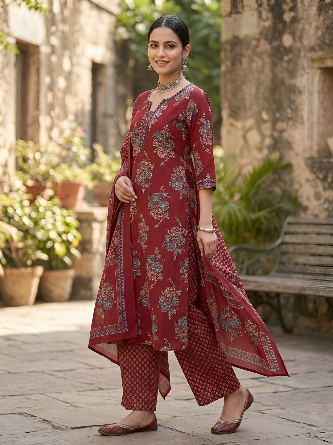 Printed Straight Kurta Set With Dupatta