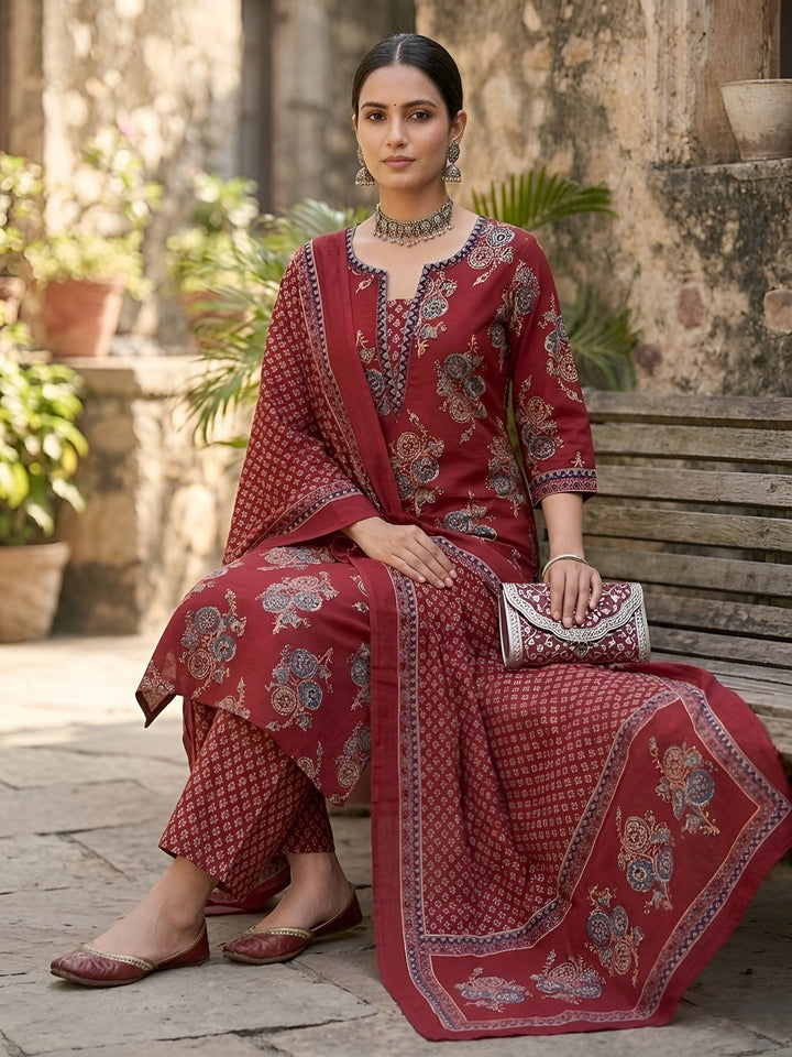 Printed Straight Kurta Set With Dupatta
