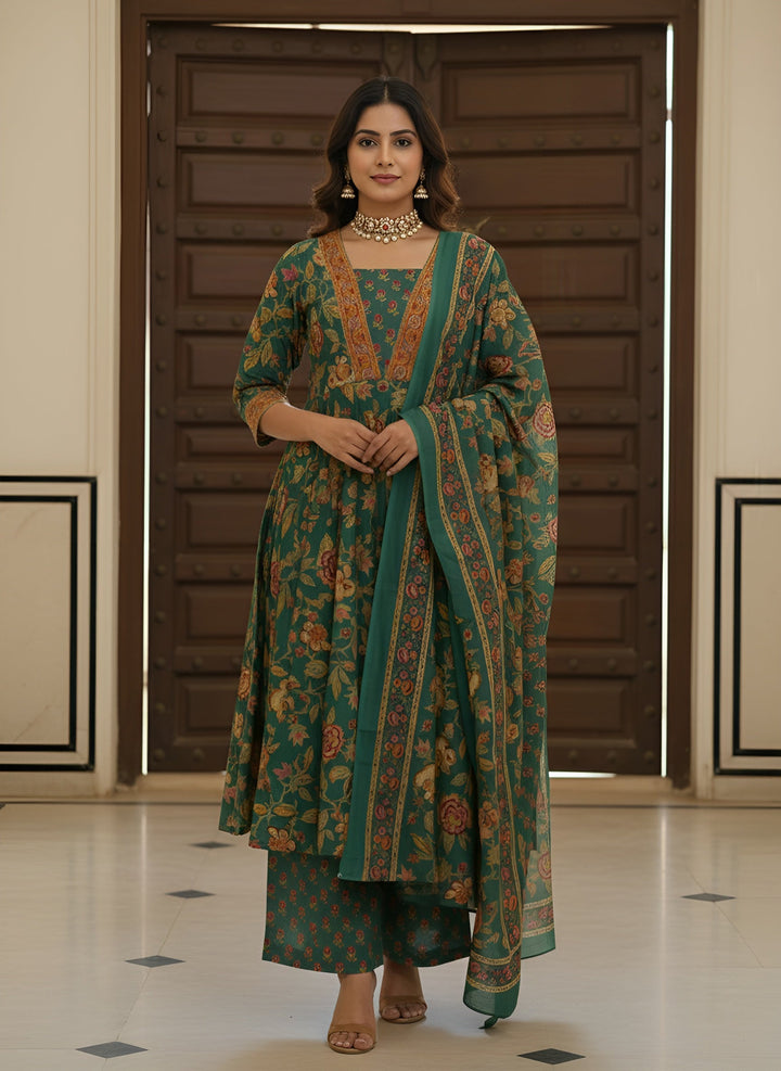 Printed Flared Kurta Set With Dupatta