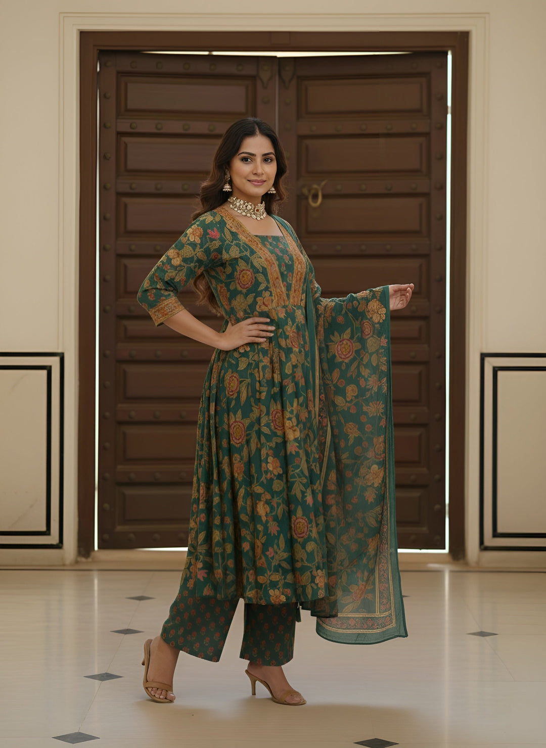 Printed Flared Kurta Set With Dupatta