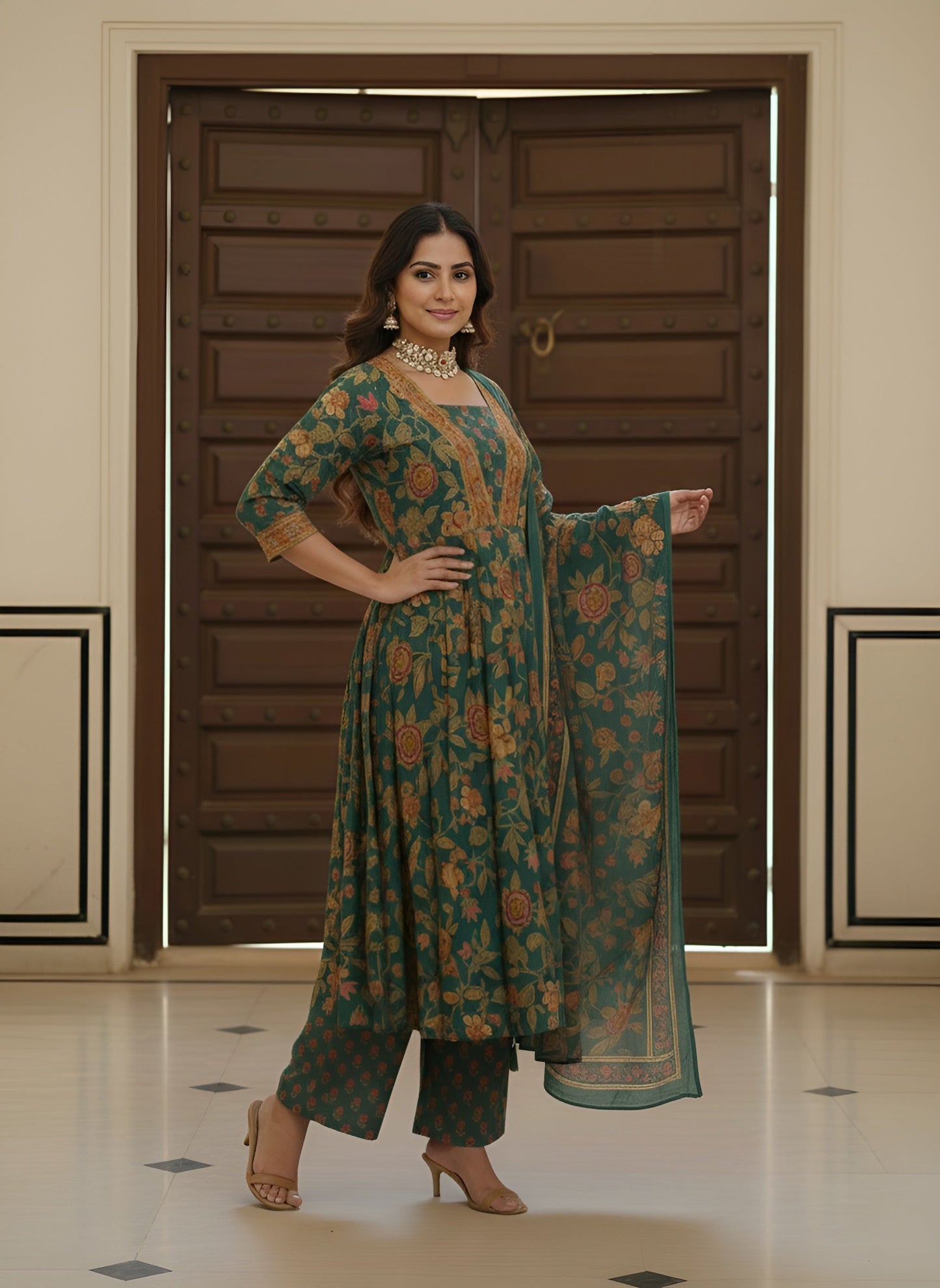 Printed Flared Kurta Set With Dupatta