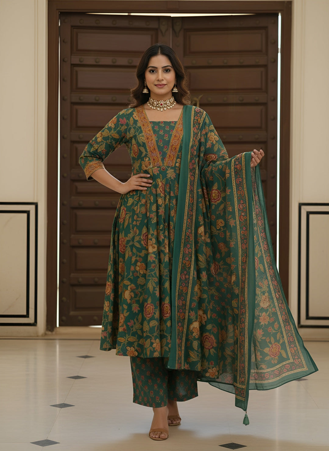 Printed Flared Kurta Set With Dupatta