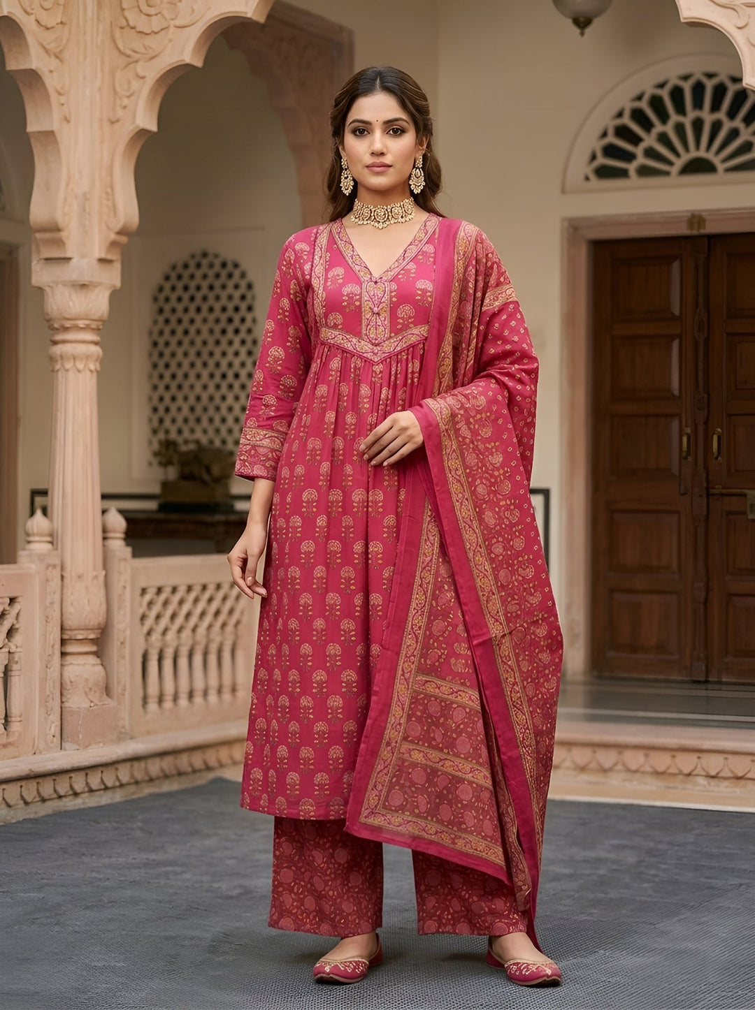 Animal Printed Straight Kurta Set With Dupatta