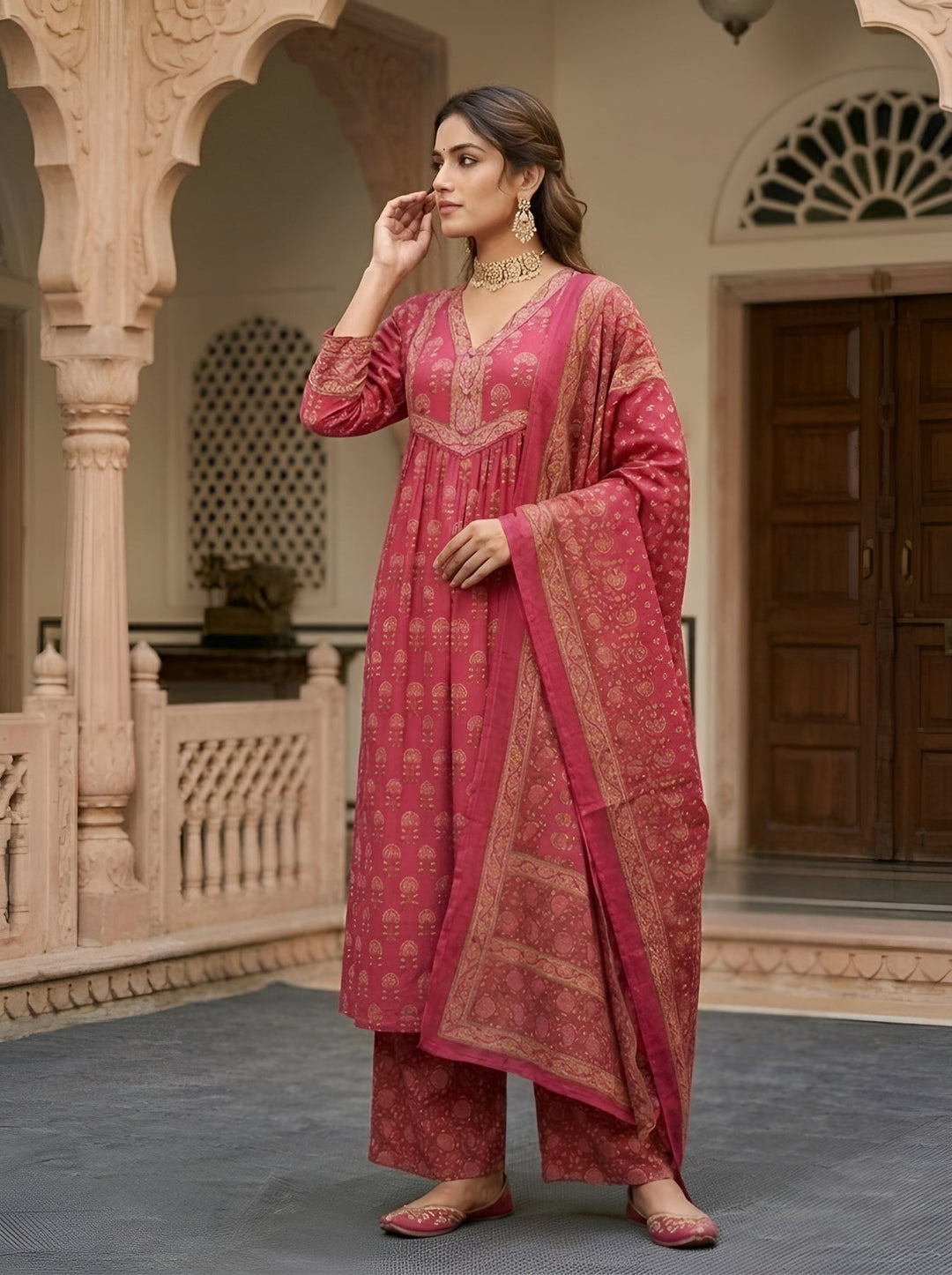 Animal Printed Straight Kurta Set With Dupatta