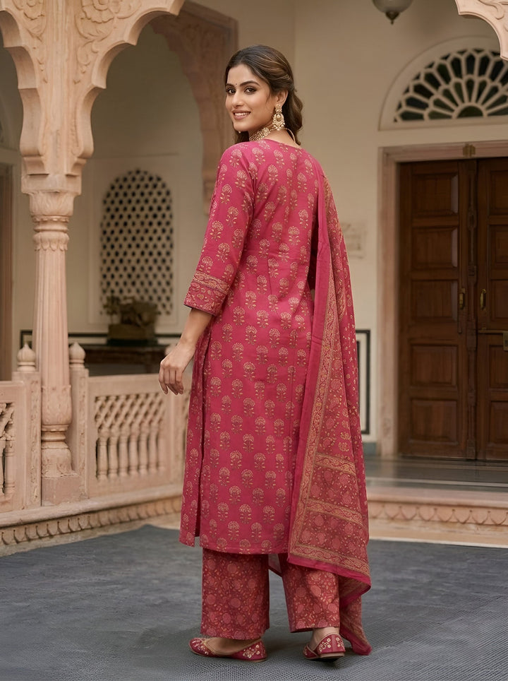 Animal Printed Straight Kurta Set With Dupatta