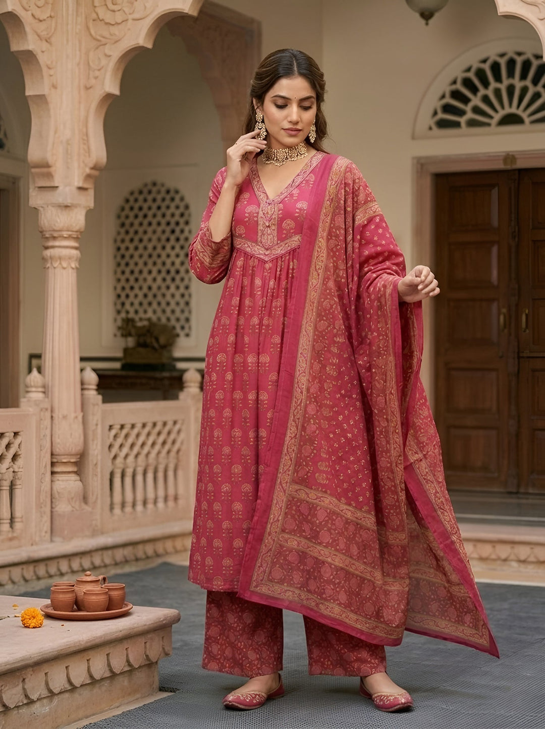 Animal Printed Straight Kurta Set With Dupatta