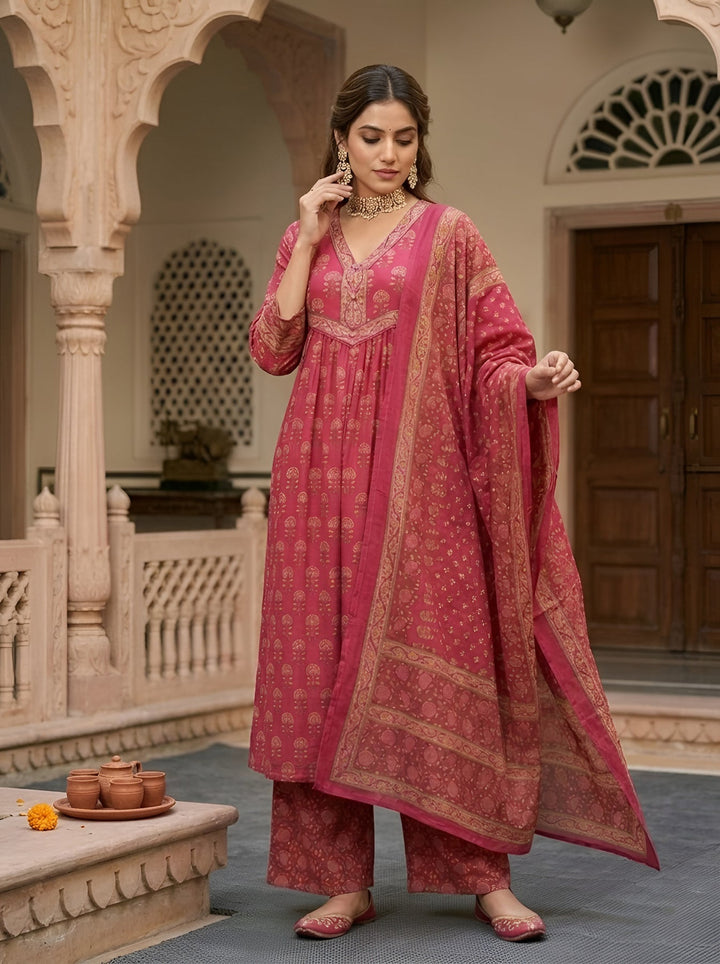 Animal Printed Straight Kurta Set With Dupatta
