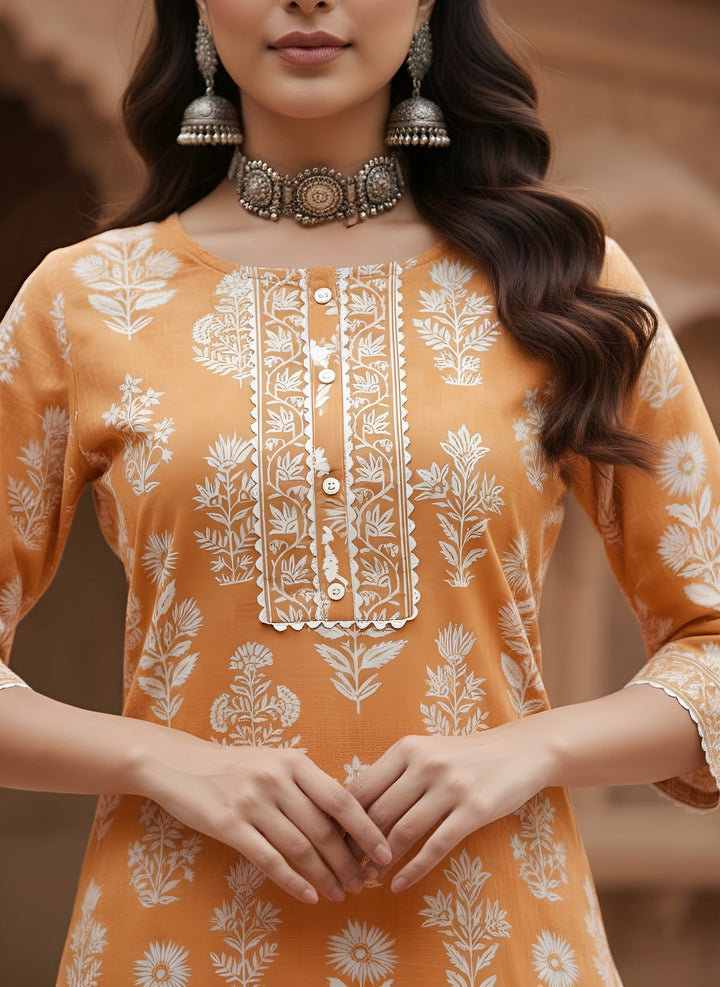 Printed Straight Kurta with Three Quarter Sleeves