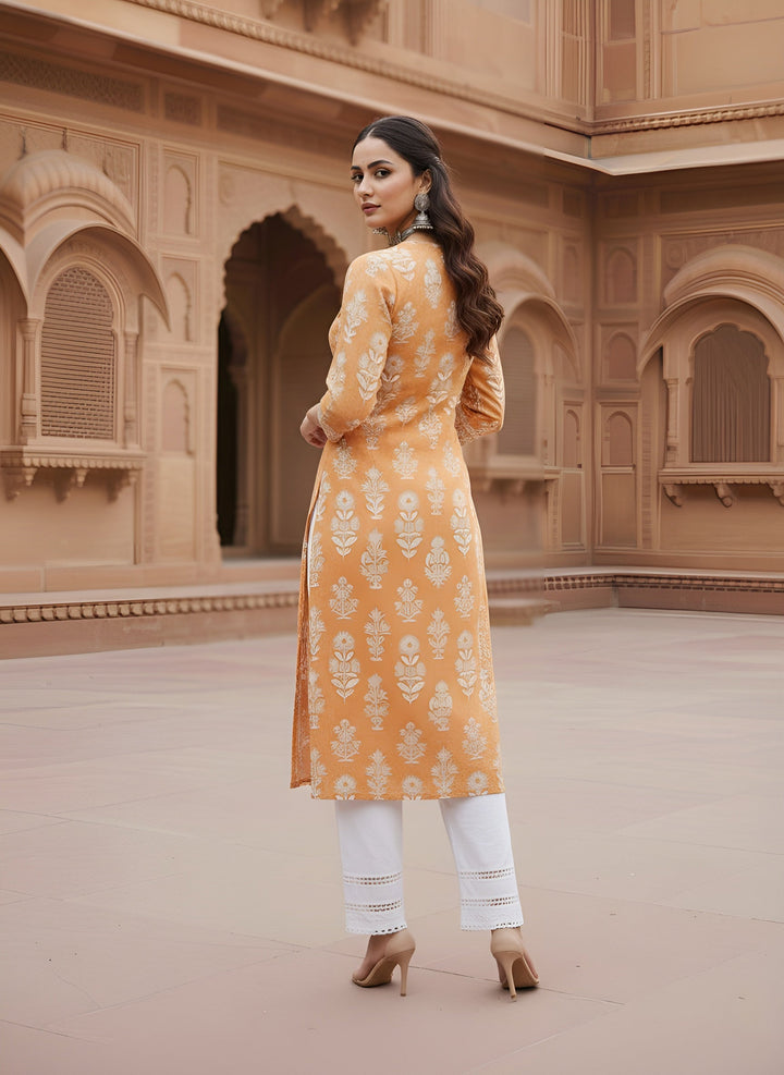 Printed Straight Kurta with Three Quarter Sleeves