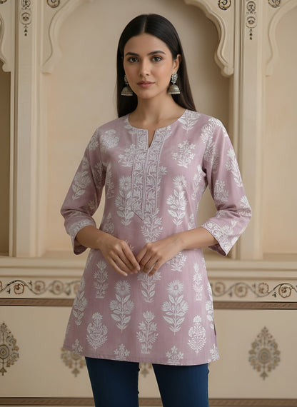 Mauve Printed Straight Tunic