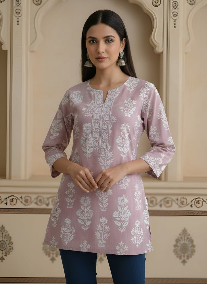 Mauve Printed Straight Tunic