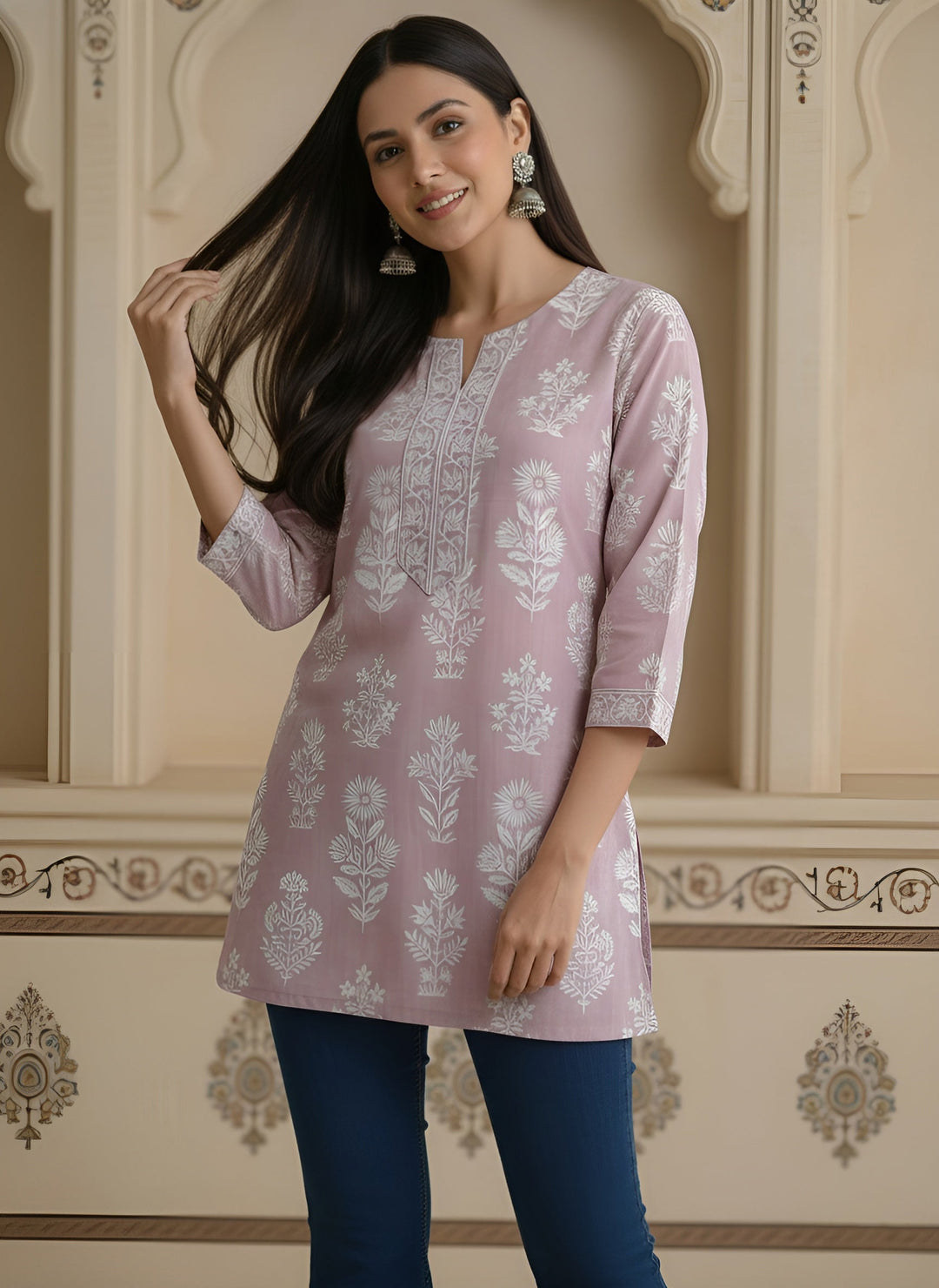 Mauve Printed Straight Tunic