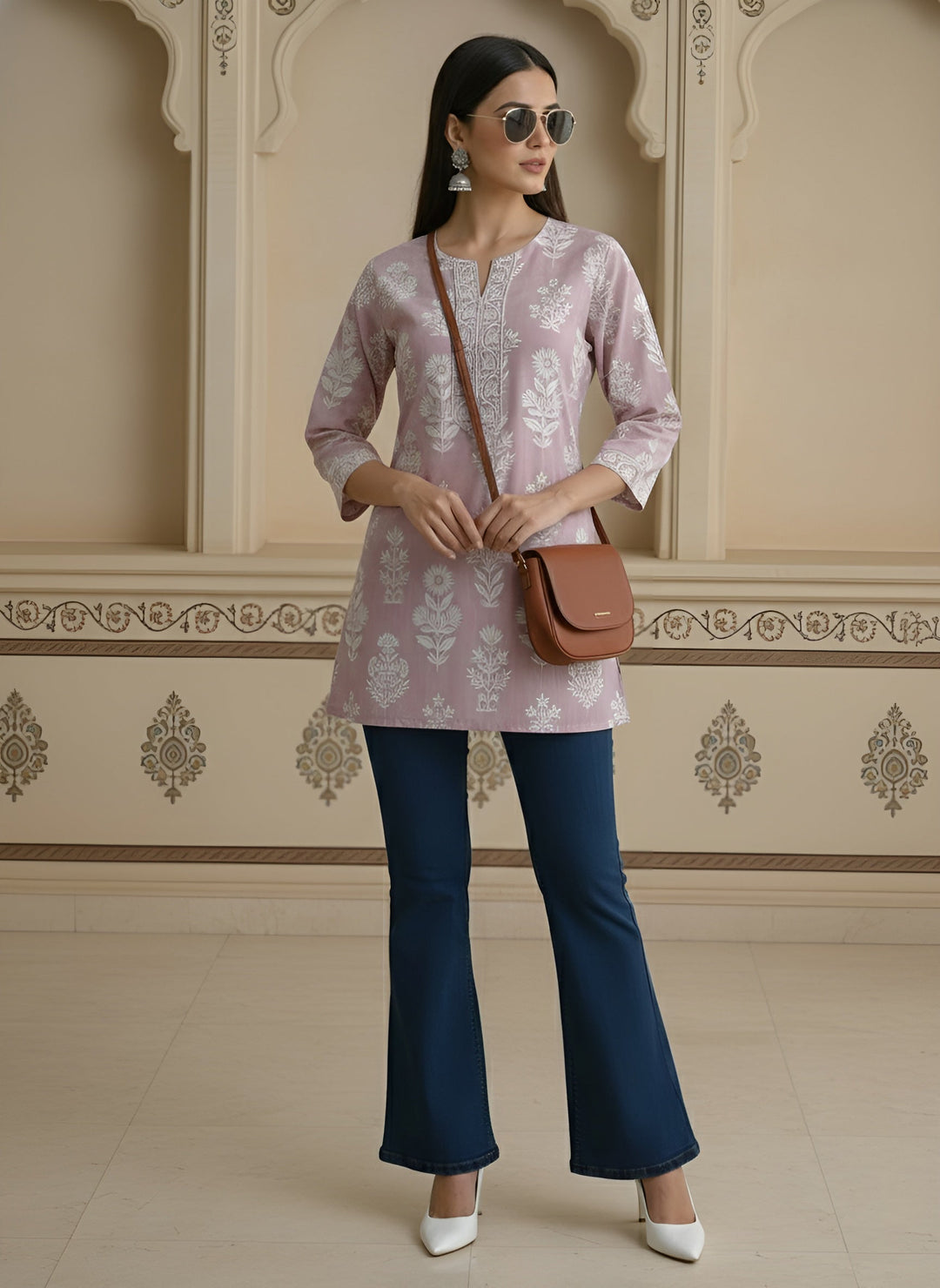 Mauve Printed Straight Tunic