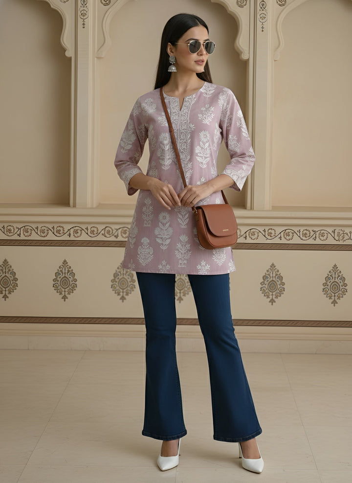 Mauve Printed Straight Tunic