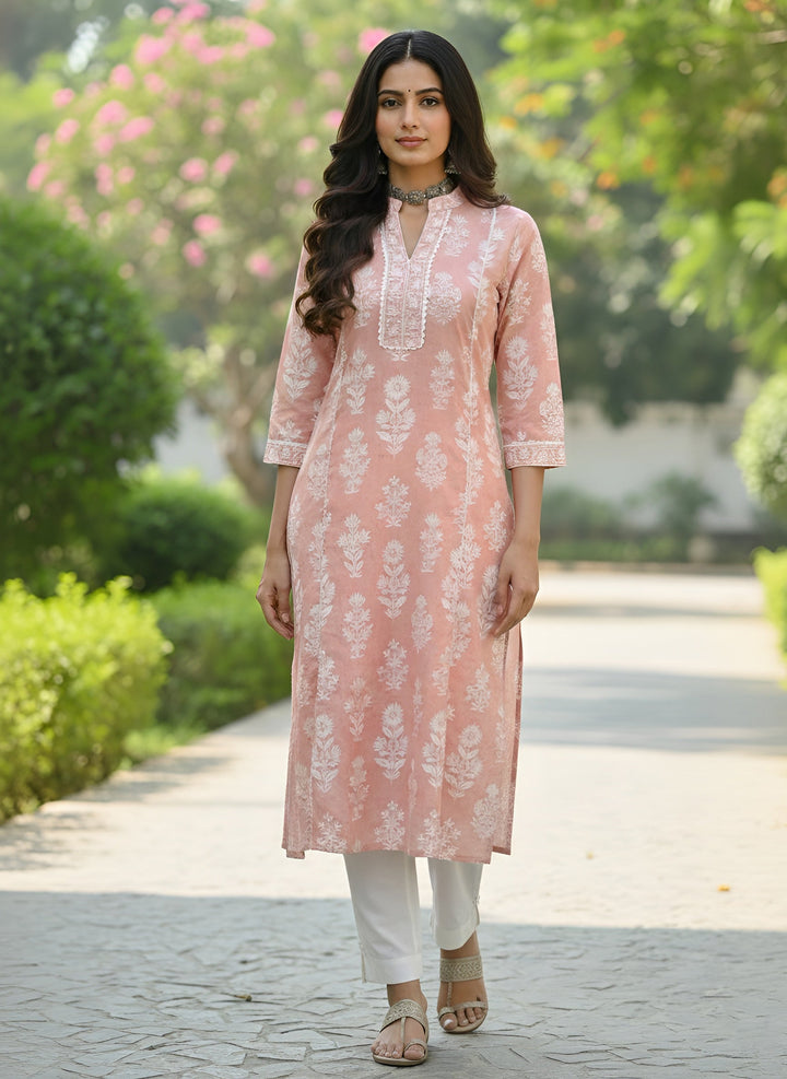 Printed Straight Kurta with Three Quarter Sleeves