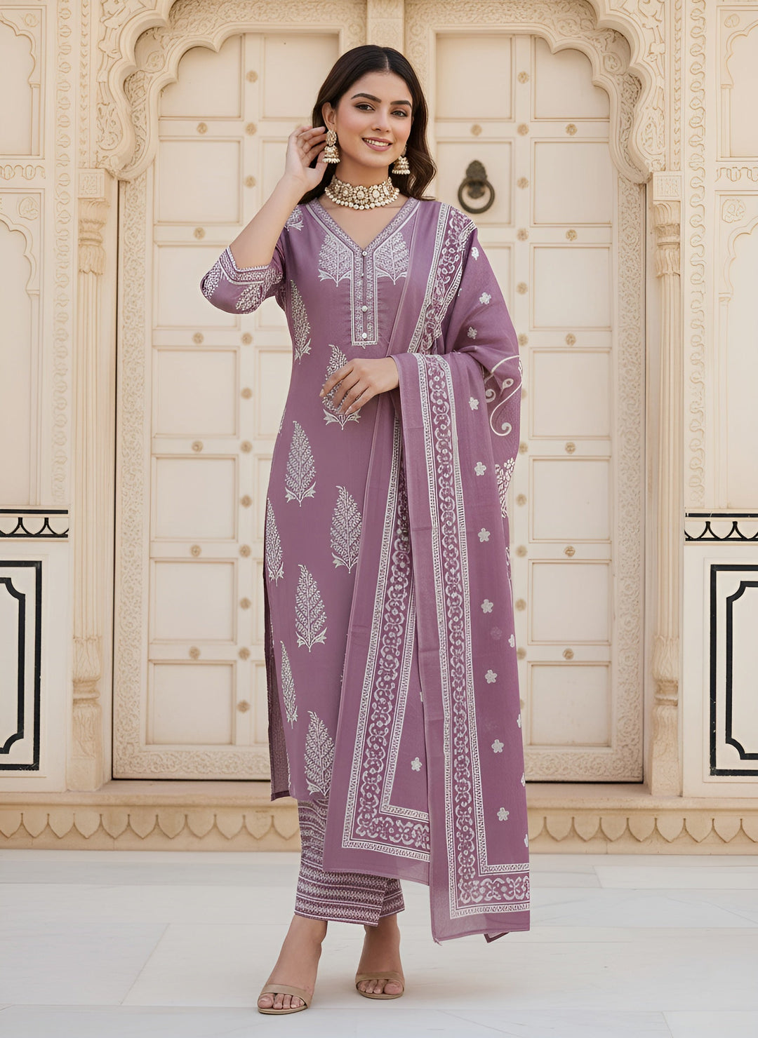 Printed Straight Kurta Set With Dupatta