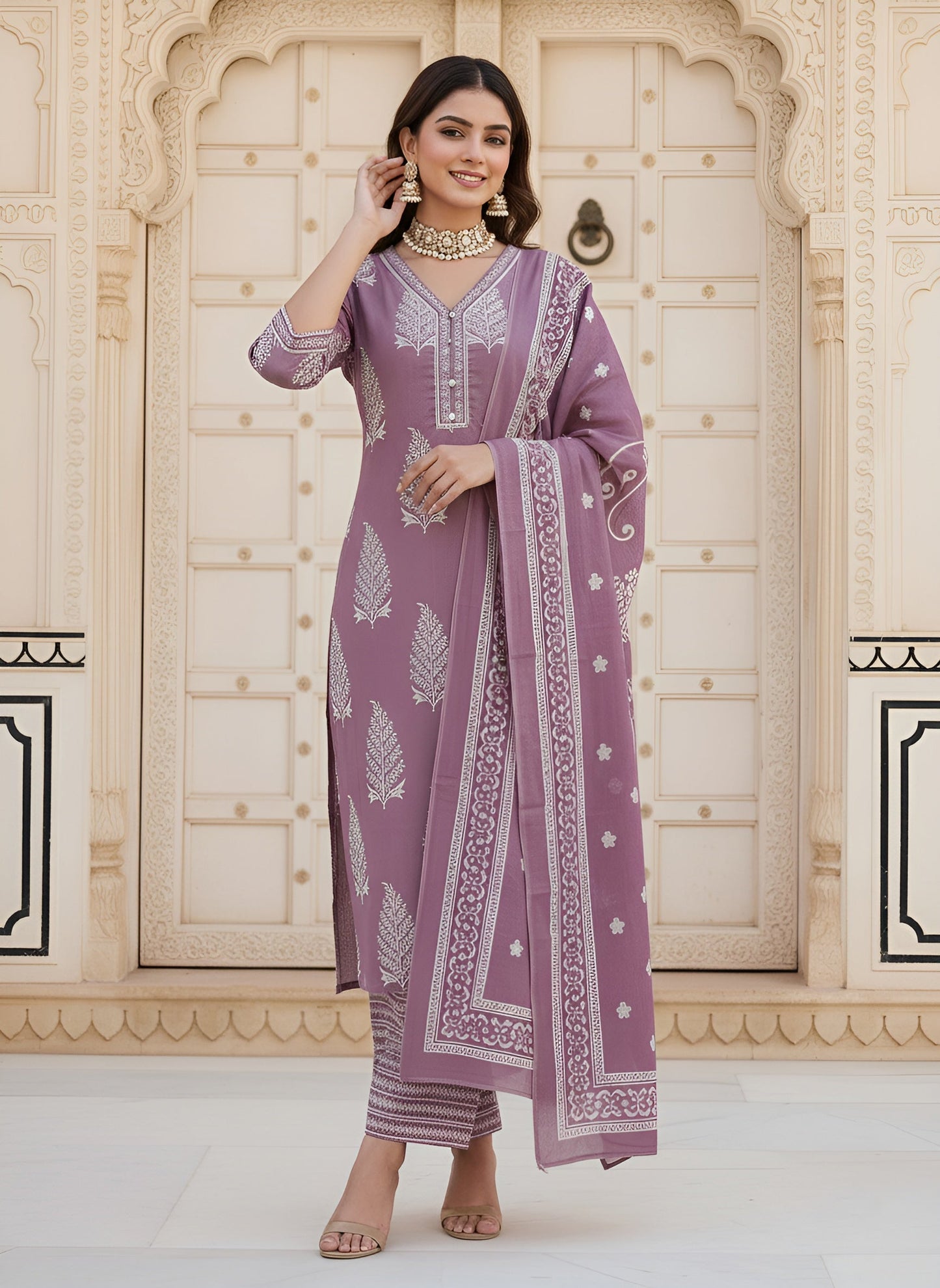Printed Straight Kurta Set With Dupatta