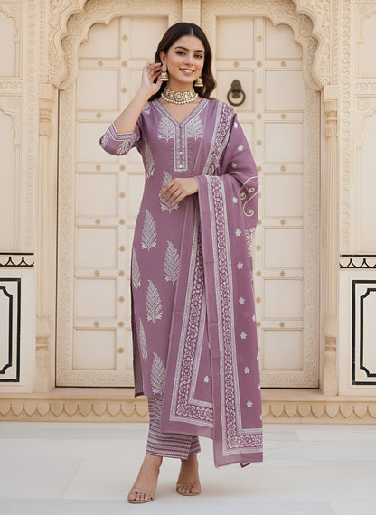 Printed Straight Kurta Set With Dupatta