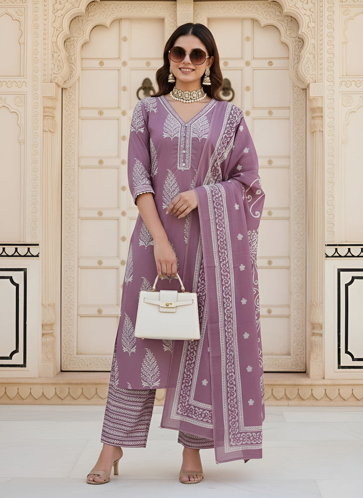 Printed Straight Kurta Set With Dupatta