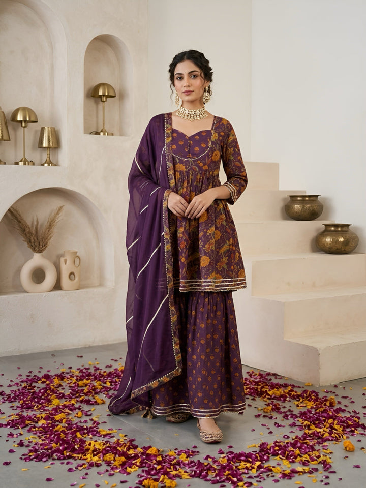 Printed Peplum Kurta Set With Dupatta