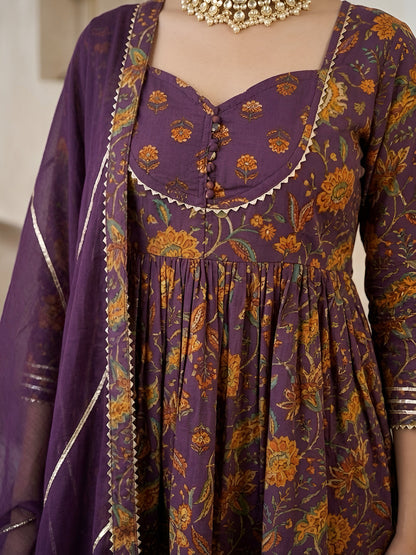 Printed Peplum Kurta Set With Dupatta