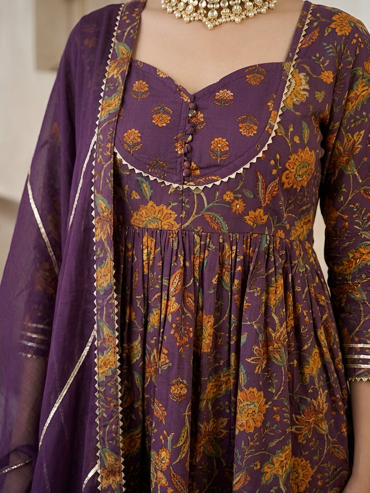 Printed Peplum Kurta Set With Dupatta