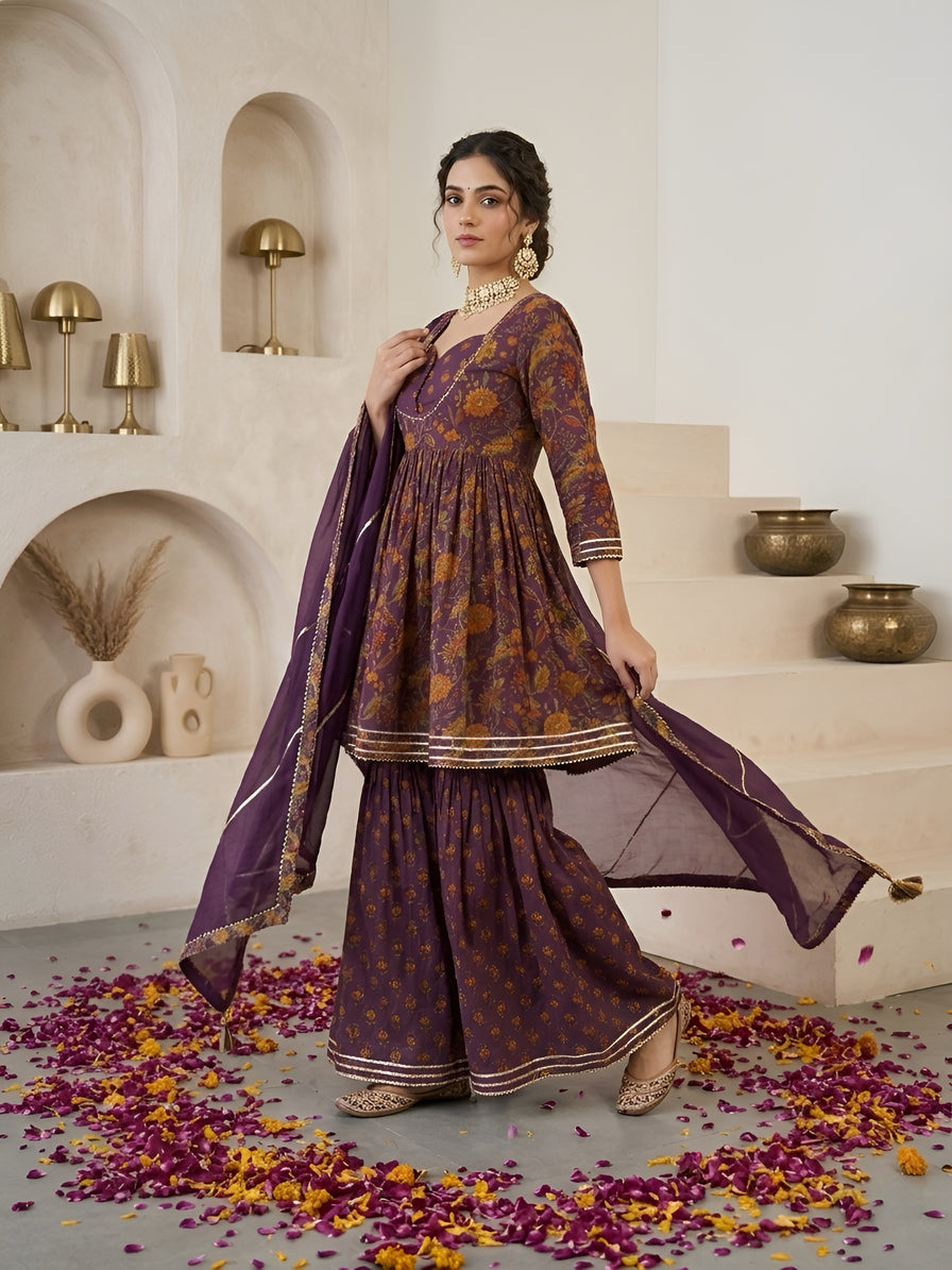 Printed Peplum Kurta Set With Dupatta