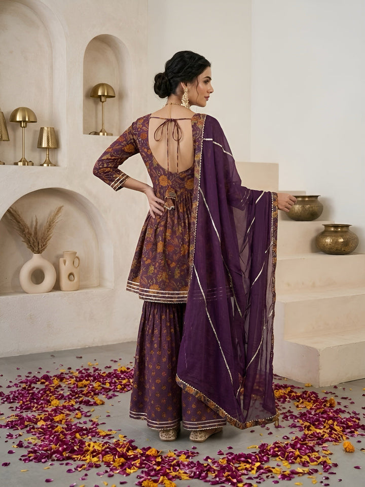 Printed Peplum Kurta Set With Dupatta