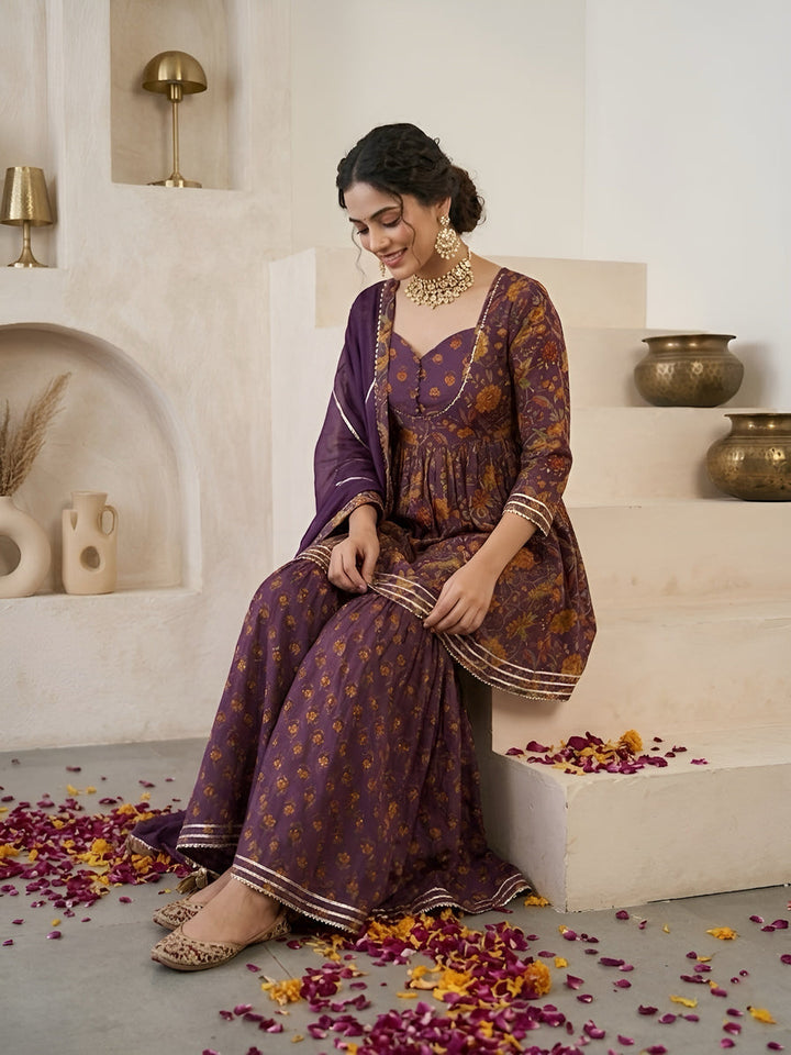 Printed Peplum Kurta Set With Dupatta