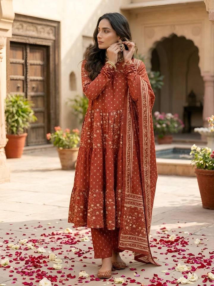 Printed Anarkali Kurta Set With Dupatta