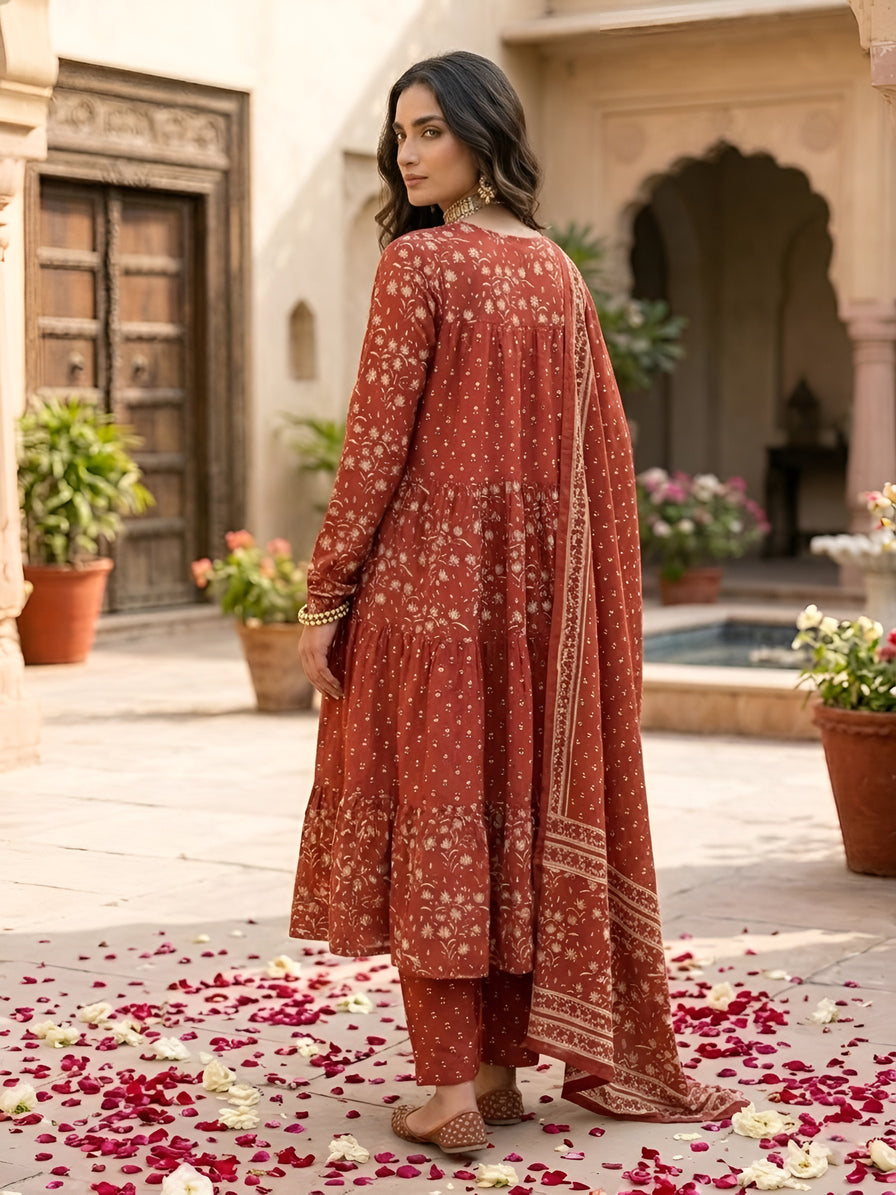 Printed Anarkali Kurta Set With Dupatta
