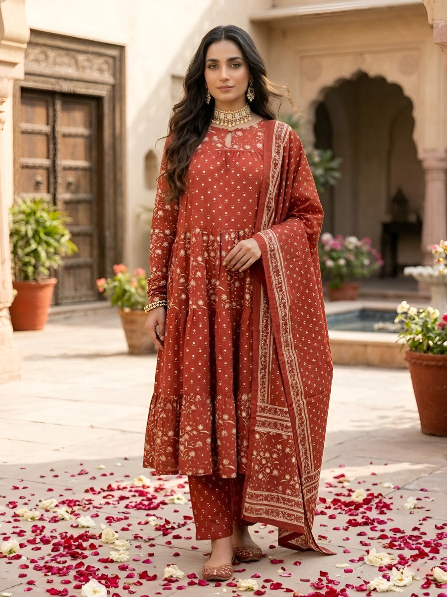 Printed Anarkali Kurta Set With Dupatta