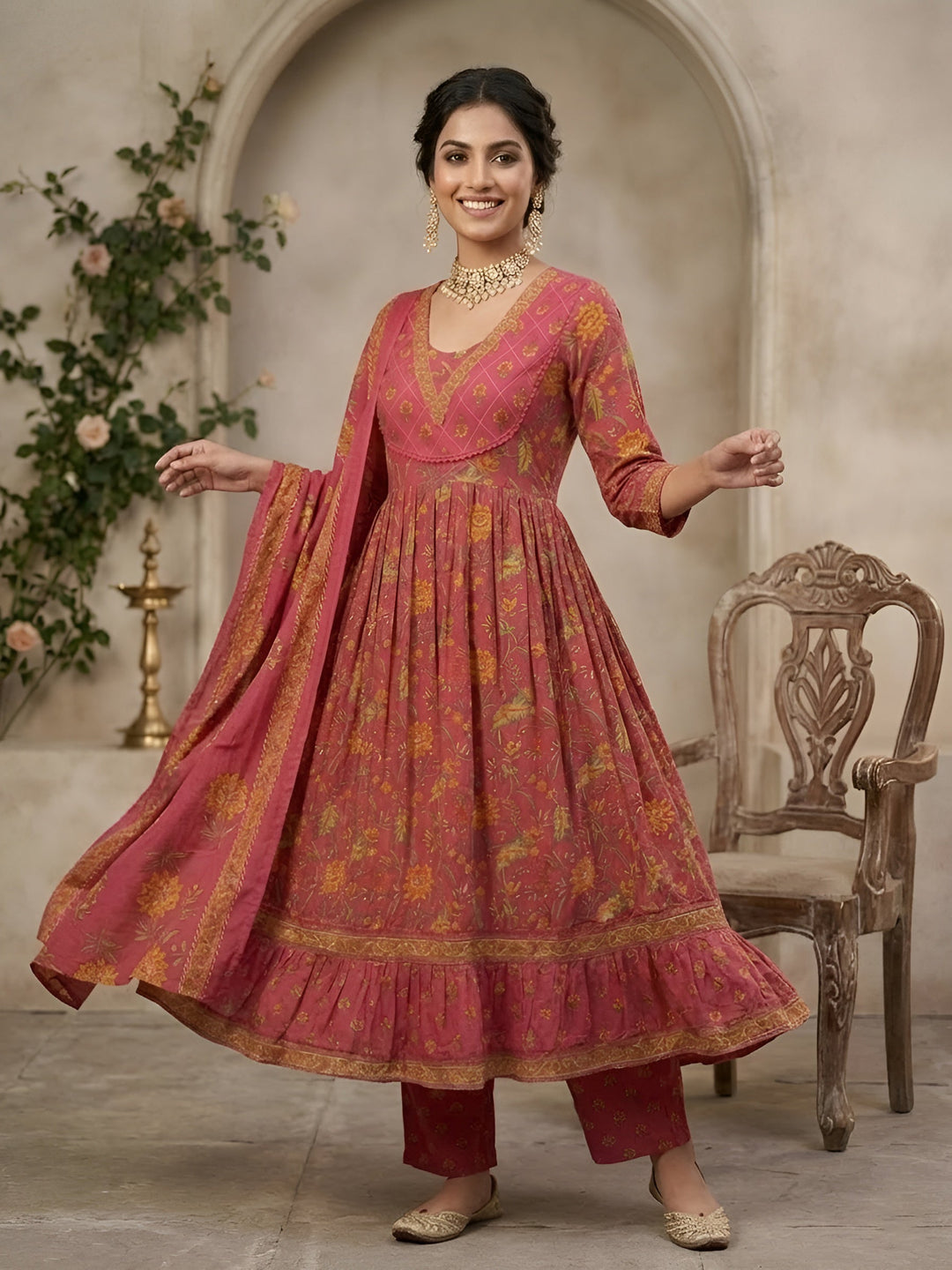 Printed Anarkali Kurta Set With Dupatta