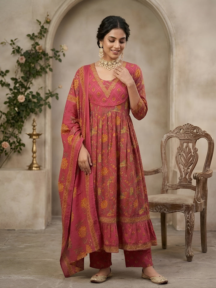 Printed Anarkali Kurta Set With Dupatta