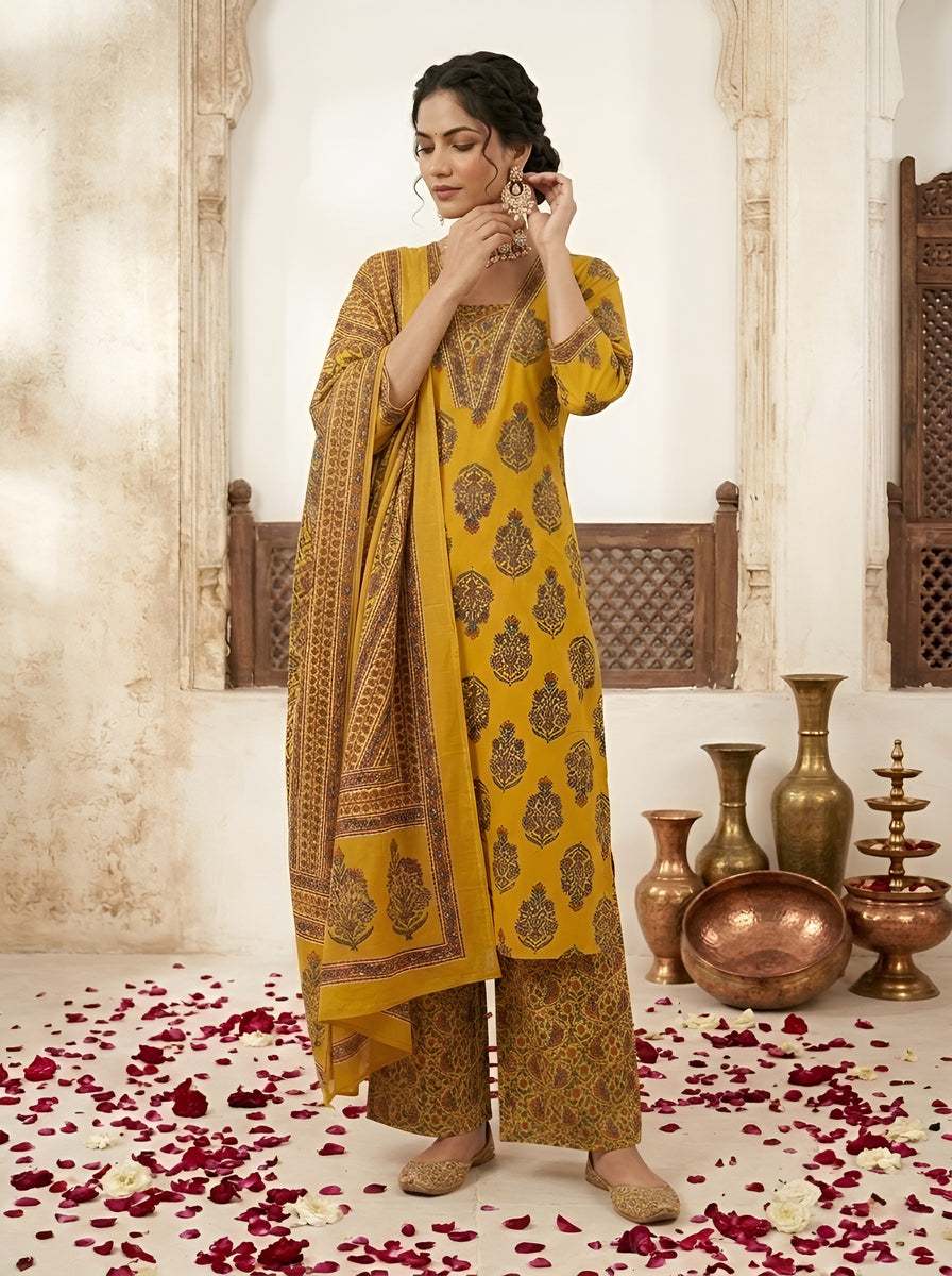 Printed Straight Kurta Set With Dupatta