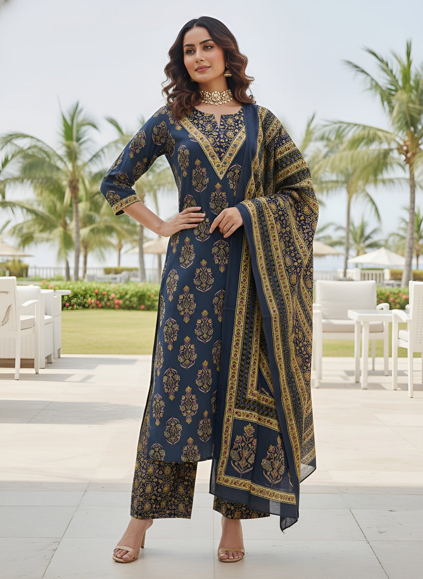 Printed Straight Kurta Set With Dupatta