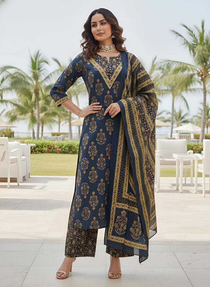Printed Straight Kurta Set With Dupatta