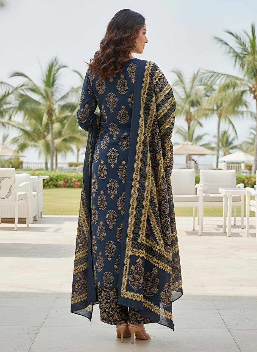 Printed Straight Kurta Set With Dupatta