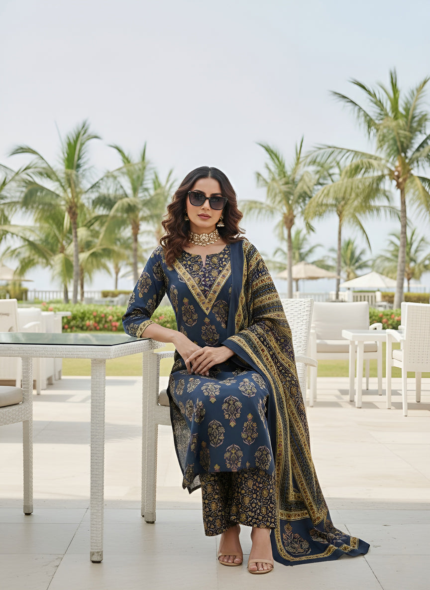 Printed Straight Kurta Set With Dupatta