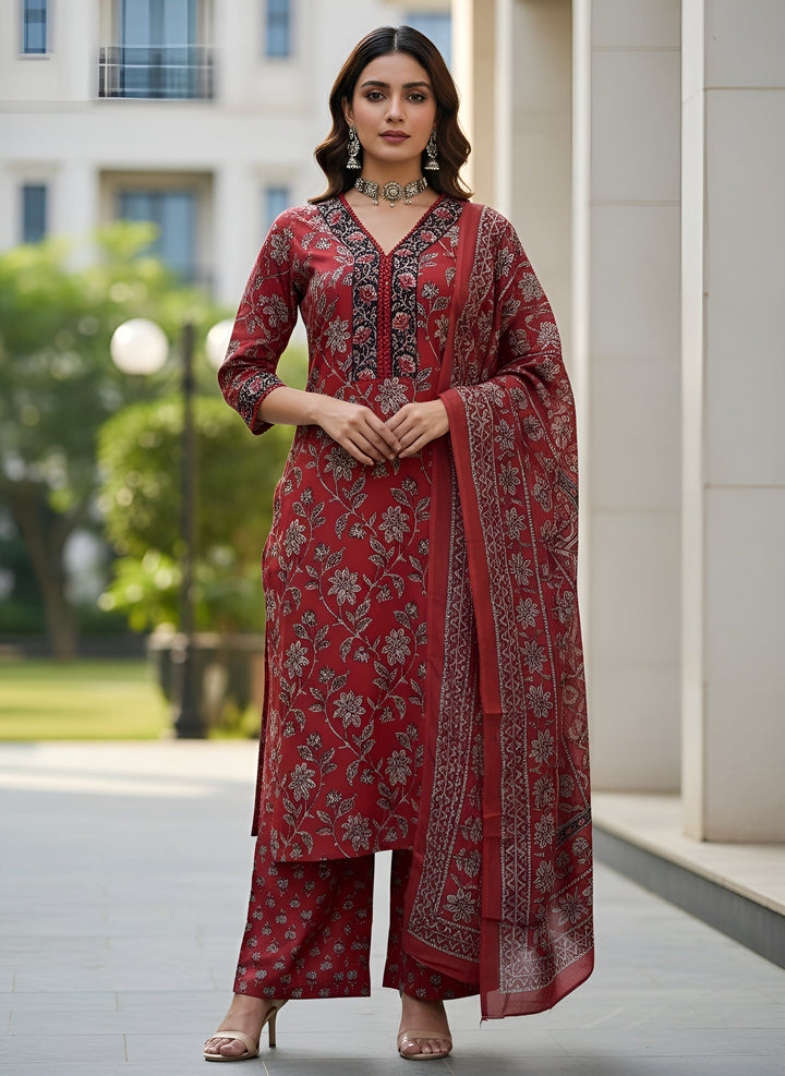 Printed Straight Kurta Set With Dupatta