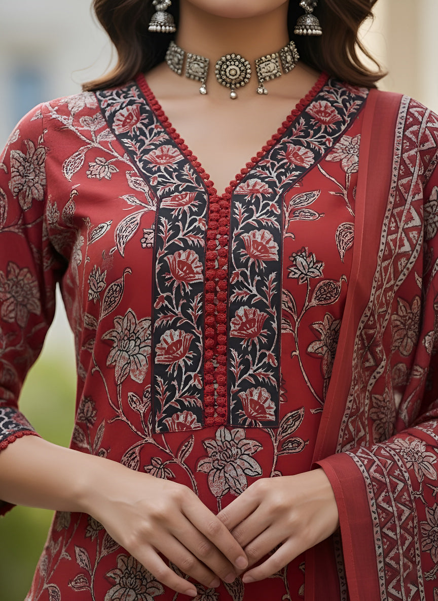 Printed Straight Kurta Set With Dupatta